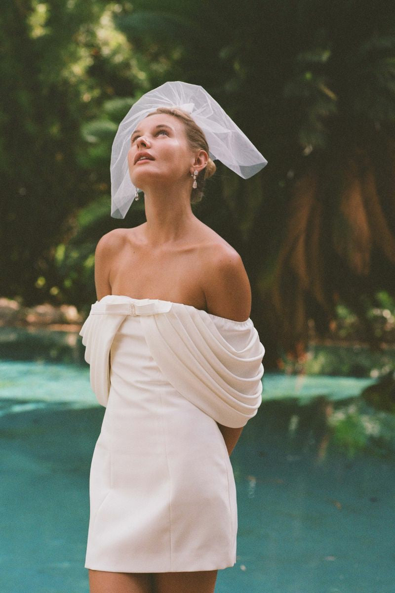 Kate Bow Dress: White Mini Dress for Bridal Shower | Nana Jacqueline