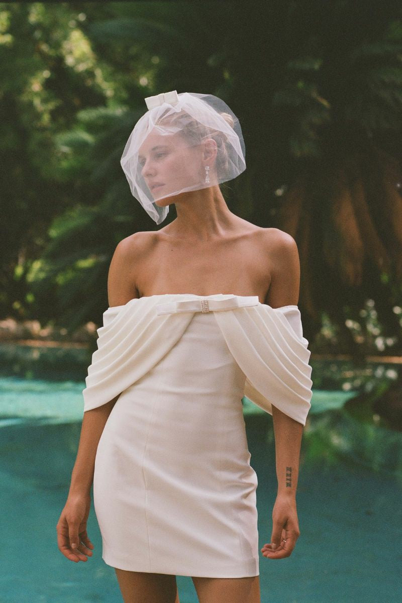 Kate Bow Dress: White Mini Dress for Bridal Shower | Nana Jacqueline