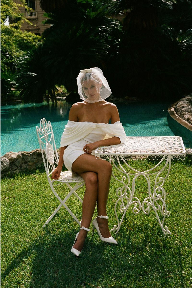 Kate Bow Dress: White Mini Dress for Bridal Shower | Nana Jacqueline