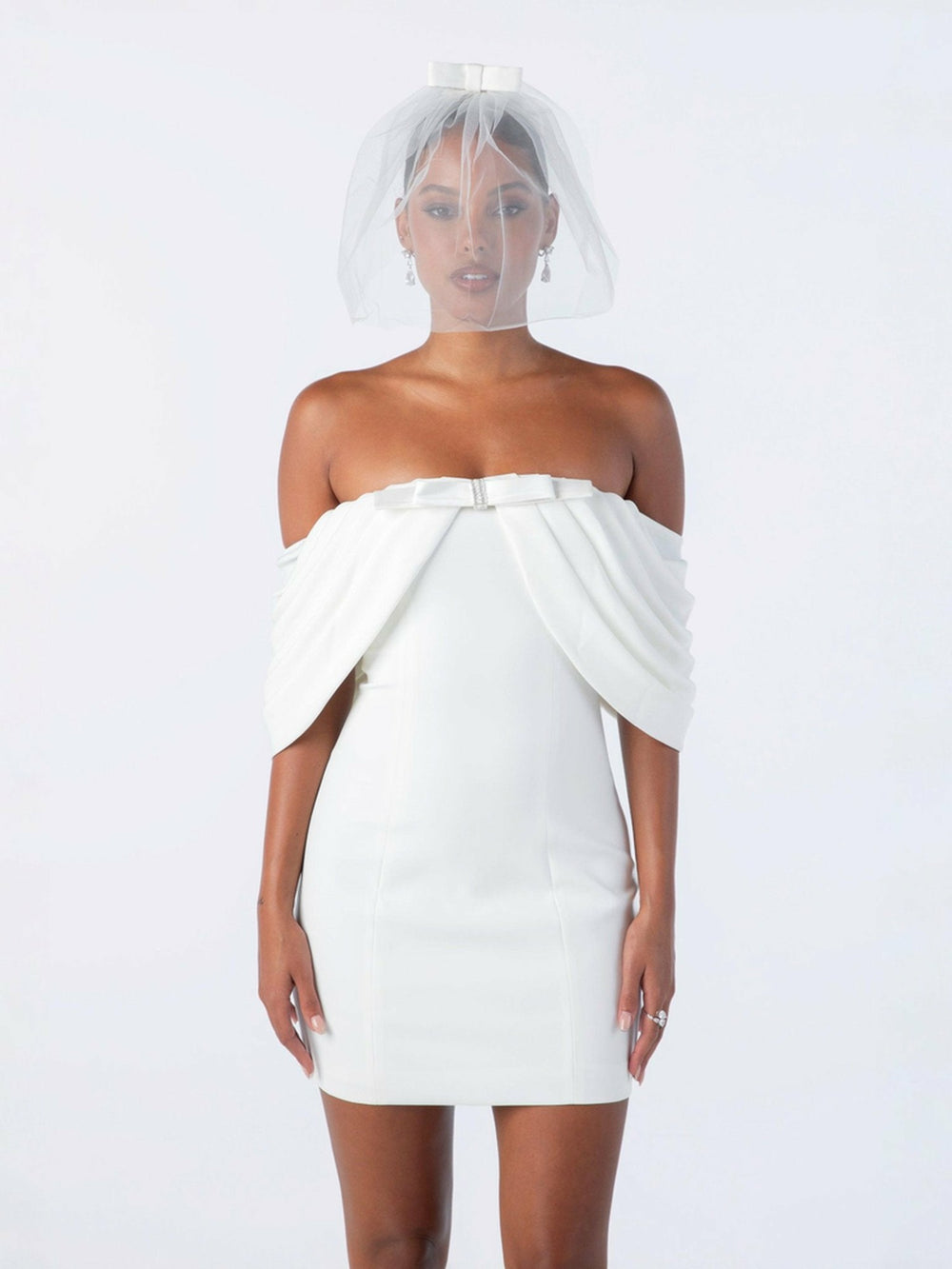 Kate Bow Dress: White Mini Dress for Bridal Shower | Nana Jacqueline