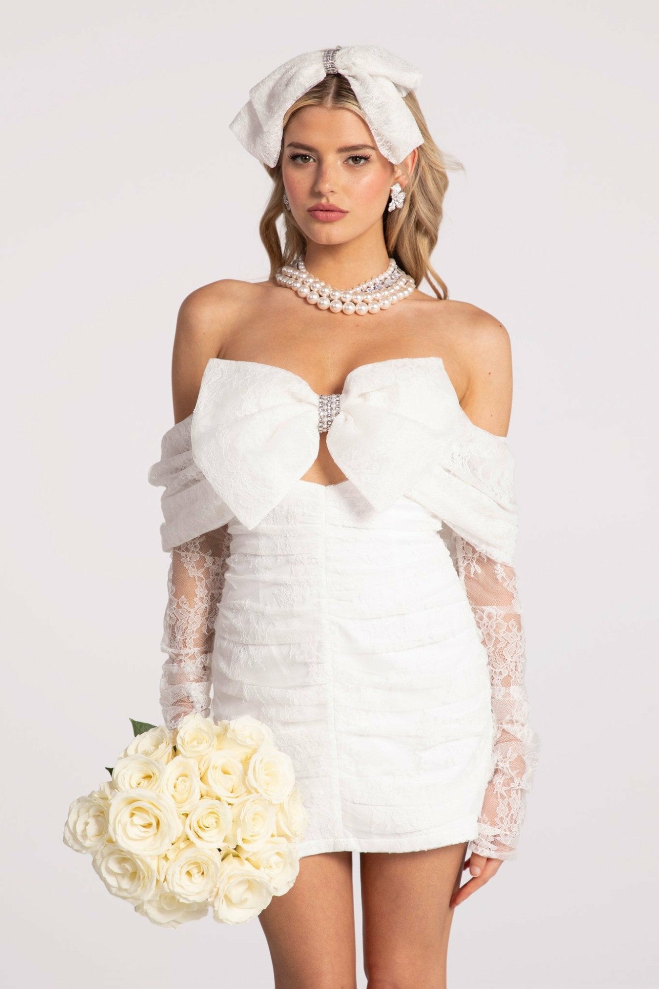 Sydney Bow Dress: White Mini Dress for Bridal Shower | Nana Jacqueline