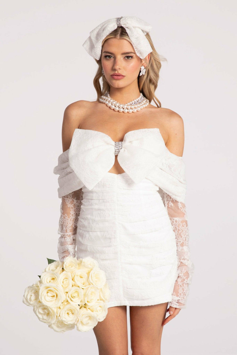 Sydney Bow Dress: White Mini Dress for Bridal Shower | Nana Jacqueline