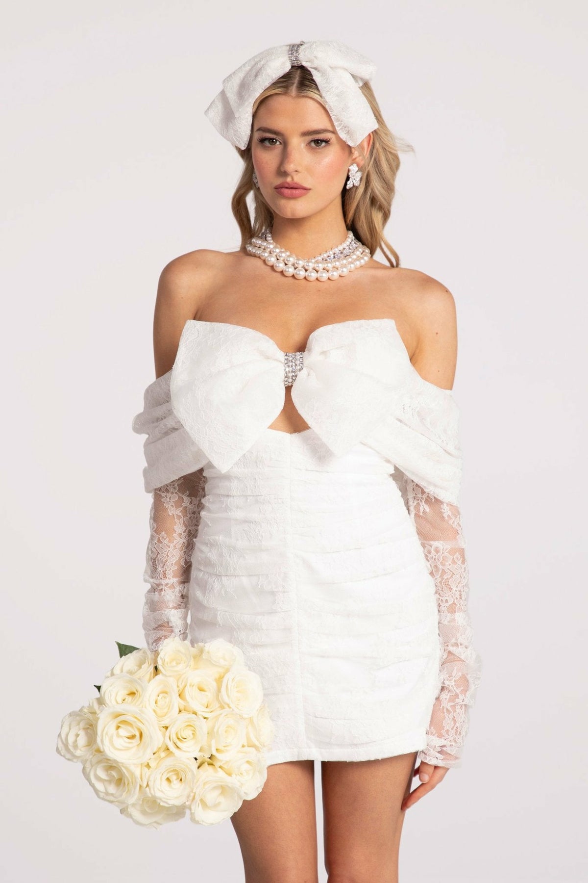 Sydney Bow Dress: White Mini Dress for Bridal Shower | Nana Jacqueline