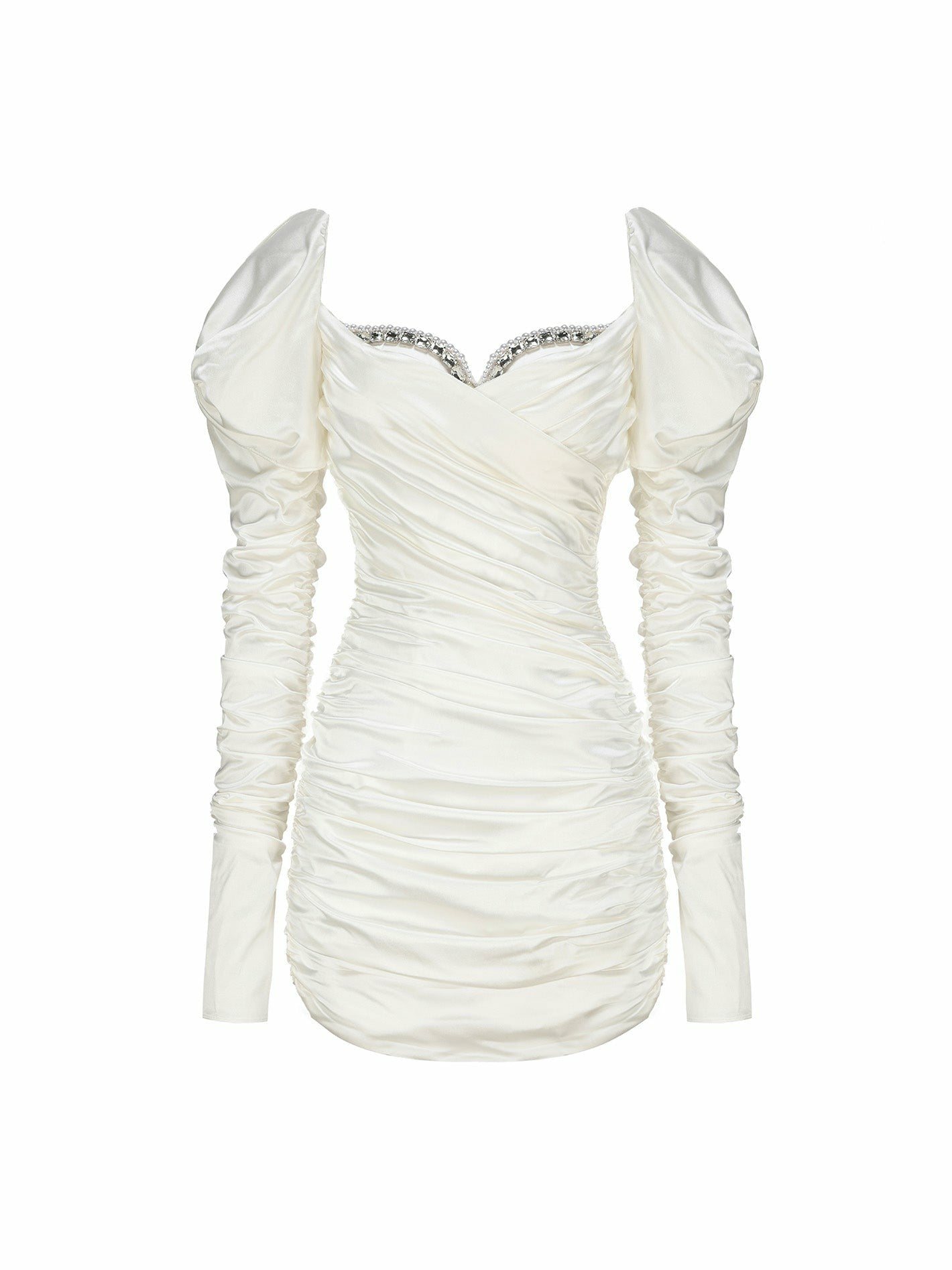 Daphne Satin Dress: White Mini Dress for Bridal Shower | Nana Jacqueline