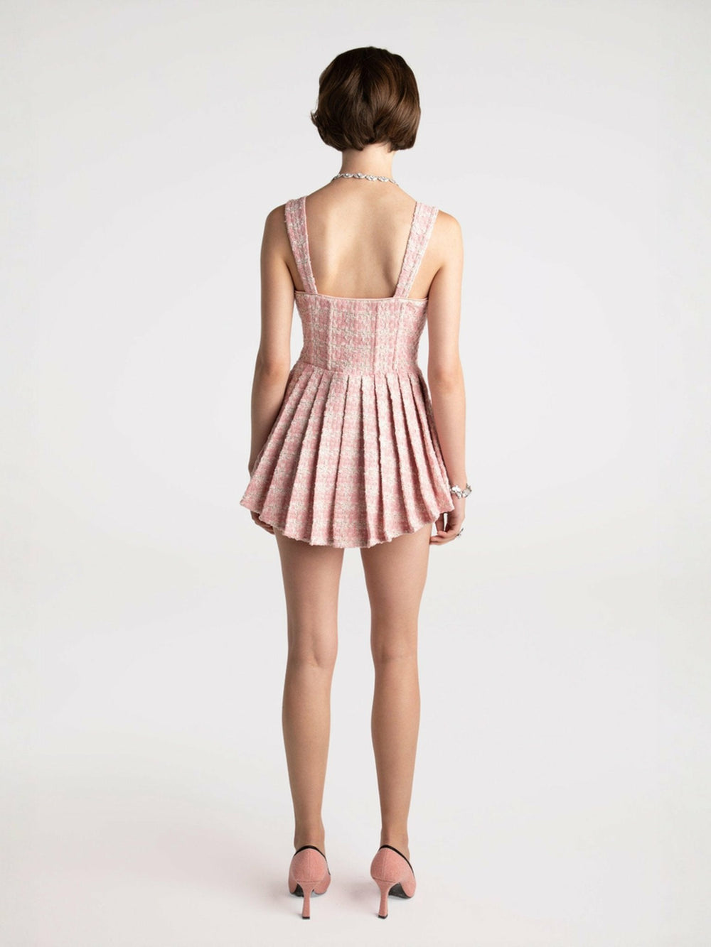Chelsea Tweed Dress: Pink Mini Dress for Birthday Celebration | Nana Jacqueline