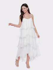 Florence Tiered Chiffon White Dress | Nana Jacqueline