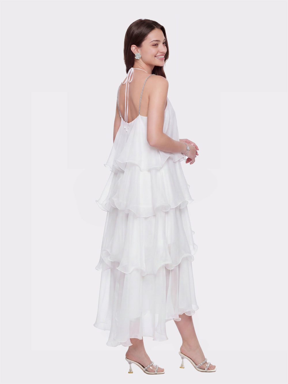 Florence Tiered Chiffon White Dress | Nana Jacqueline