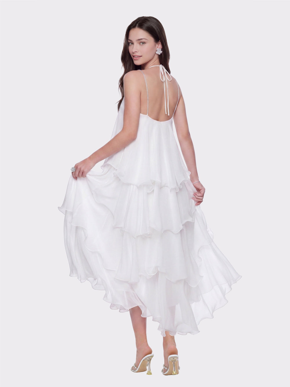 Florence Tiered Chiffon White Dress | Nana Jacqueline