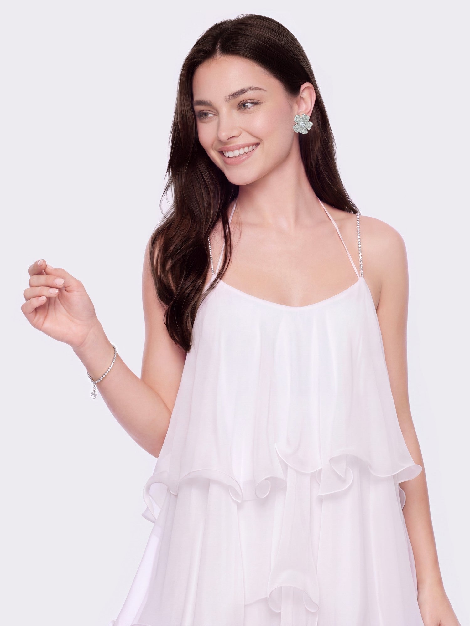 Florence Tiered Chiffon White Dress | Nana Jacqueline