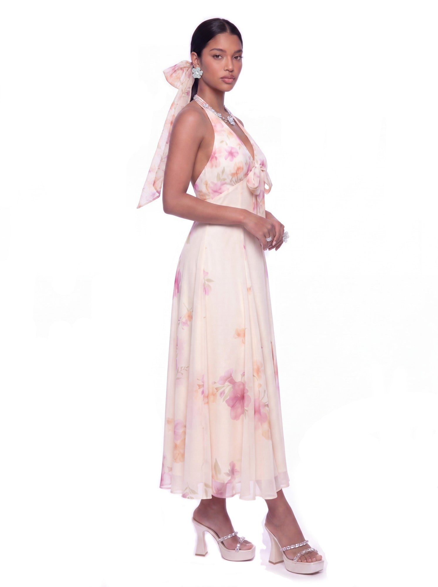 Lana Halter Floral Cream Dress | Nana Jacqueline