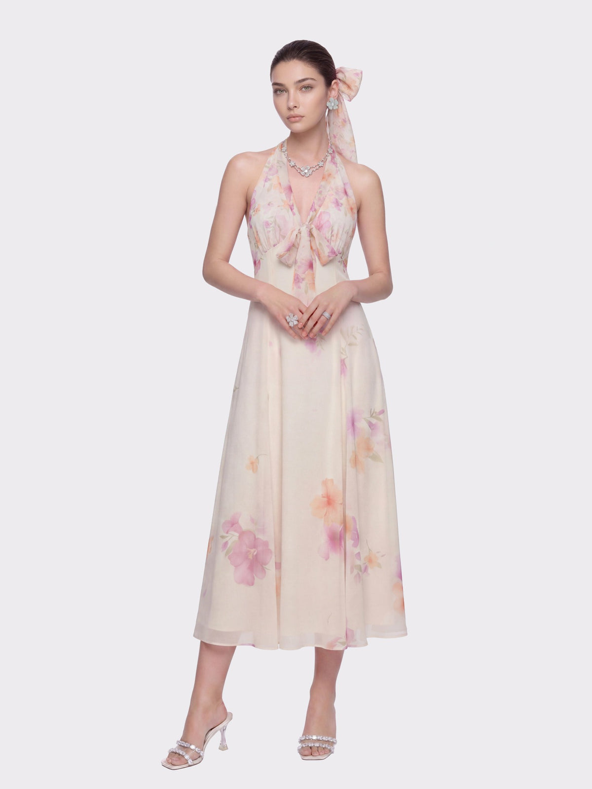 Lana Halter Floral Cream Dress | Nana Jacqueline