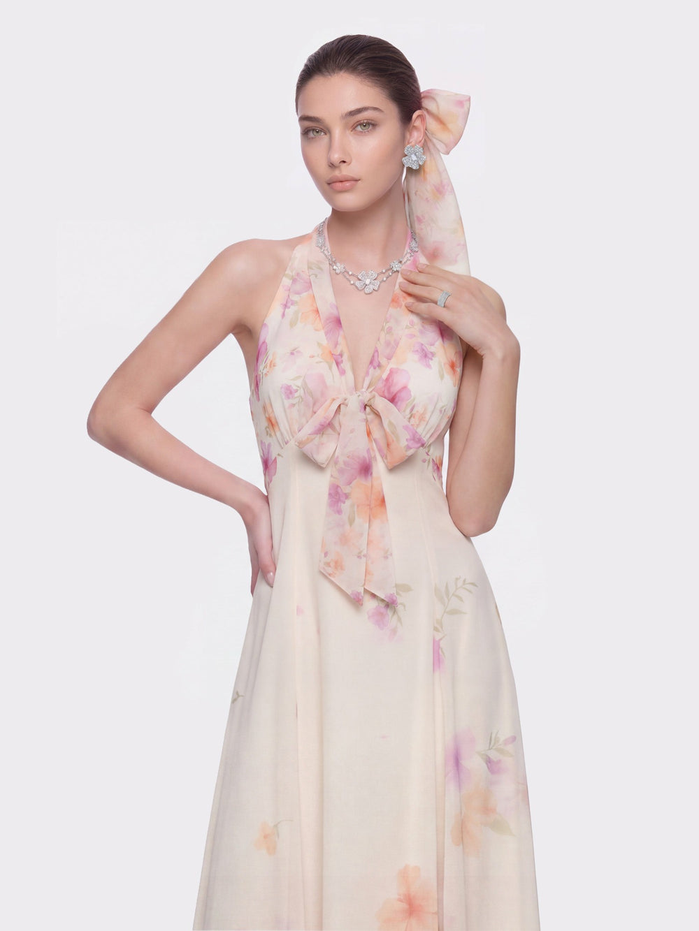 Lana Halter Floral Cream Dress | Nana Jacqueline