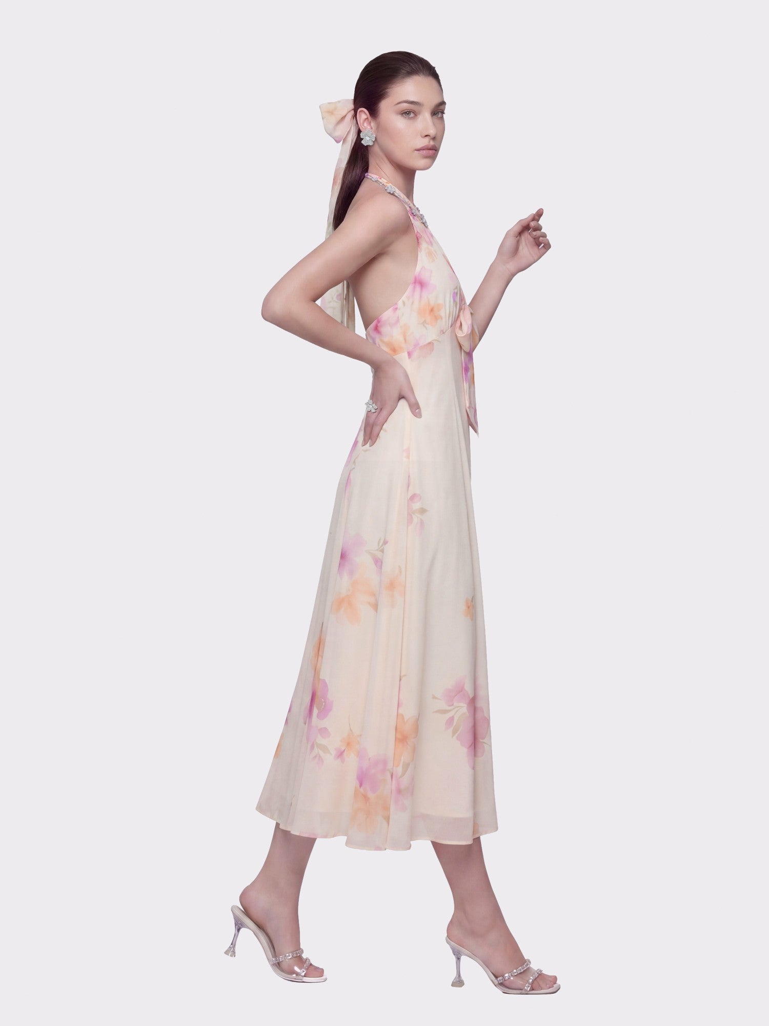 Lana Halter Floral Cream Dress | Nana Jacqueline