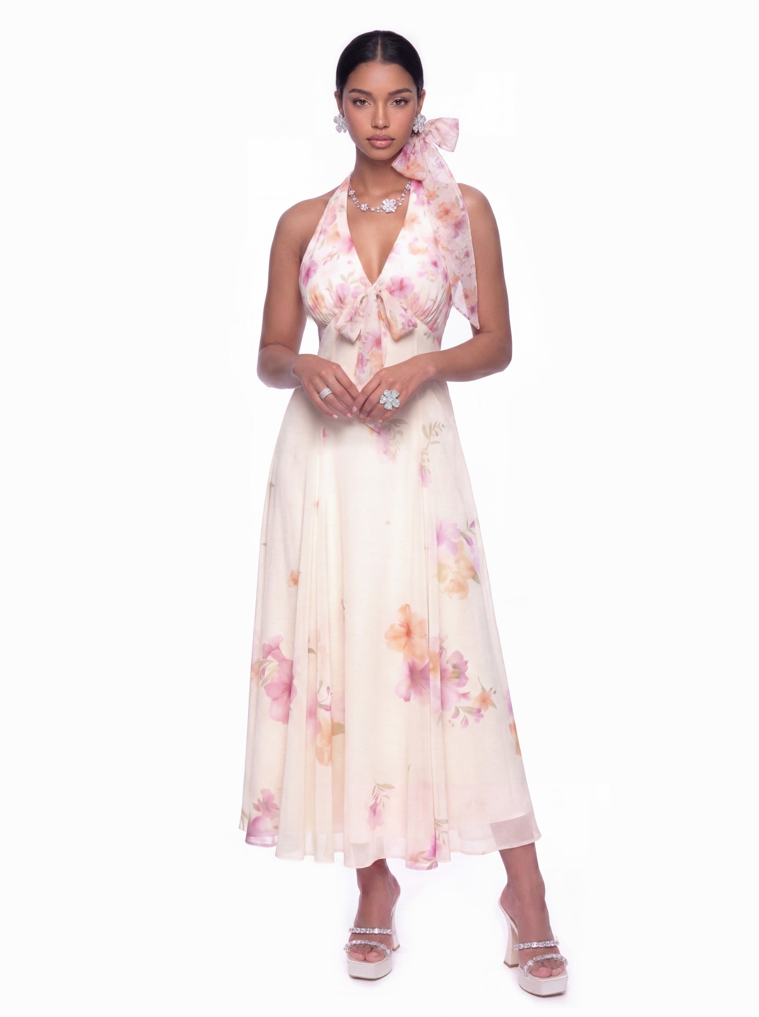 Lana Halter Floral Cream Dress | Nana Jacqueline