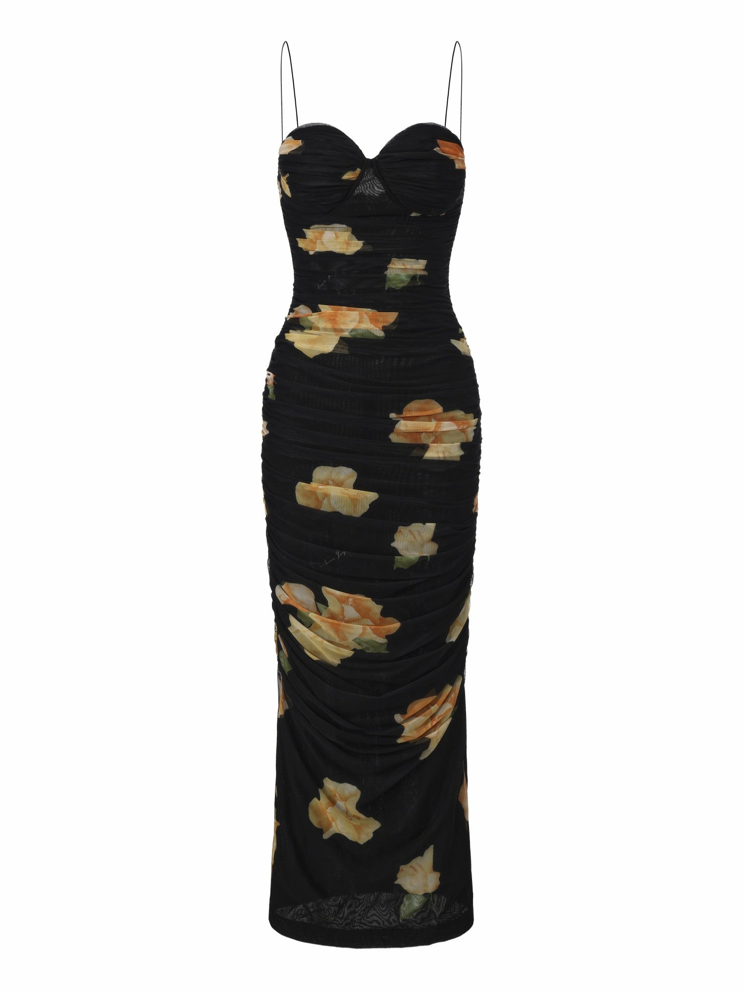 Claudia Ruched Black Floral Dress | Nana Jacqueline