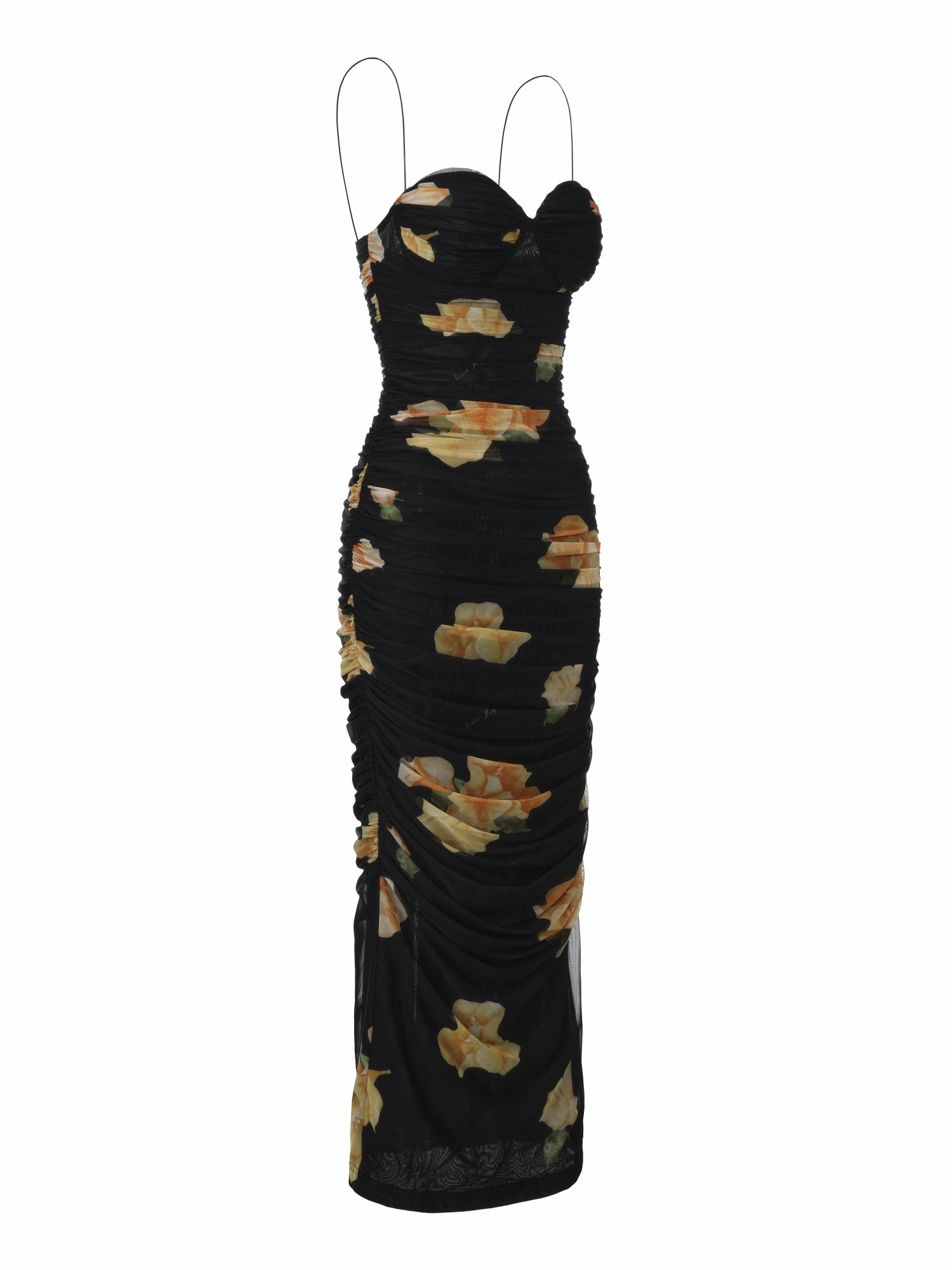 Claudia Ruched Black Floral Dress | Nana Jacqueline