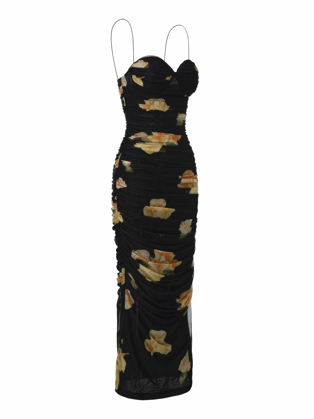 Claudia Ruched Black Floral Dress | Nana Jacqueline