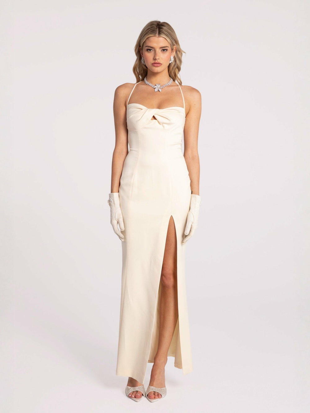 Alaina Dress: Champagne Maxi Dress for Formal Wedding Guest | Nana Jacqueline