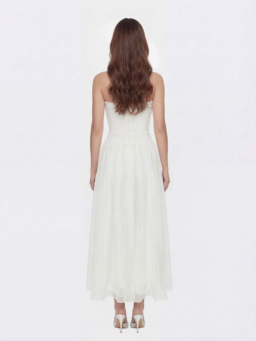 Juliette Ruched Strapless White Chiffon Dress | Nana Jacqueline