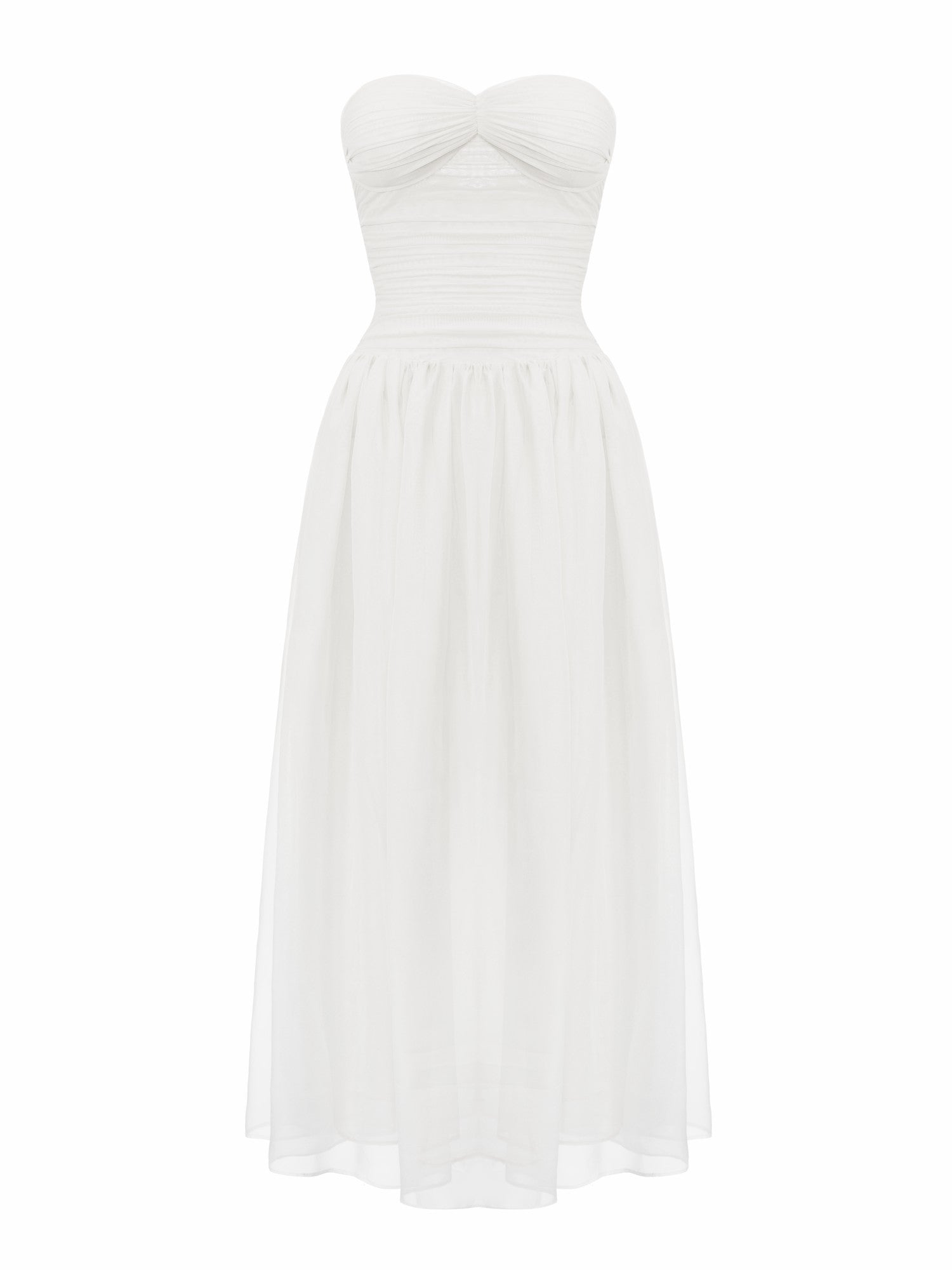 Juliette Ruched Strapless White Chiffon Dress | Nana Jacqueline