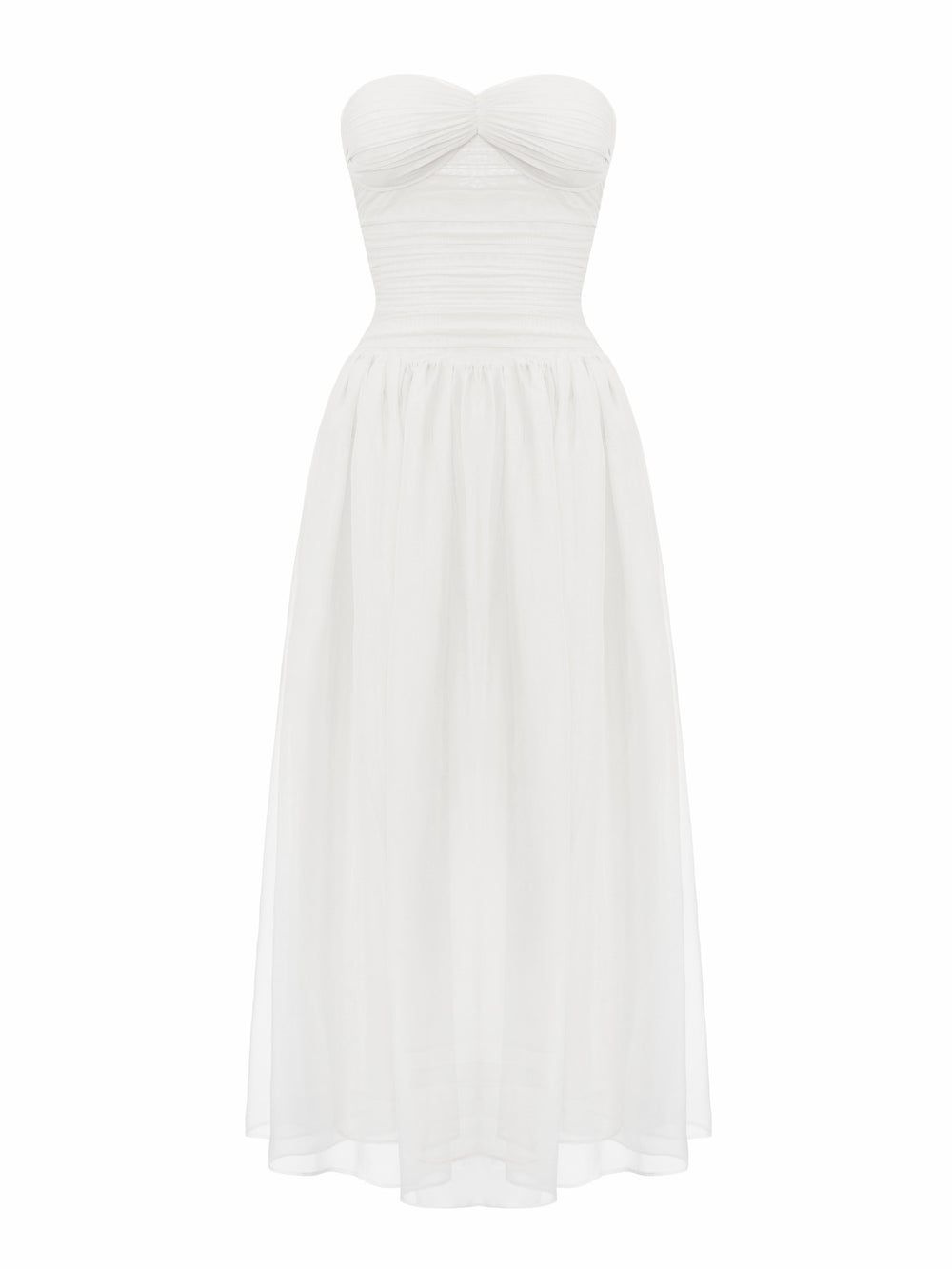 Juliette Ruched Strapless White Chiffon Dress | Nana Jacqueline