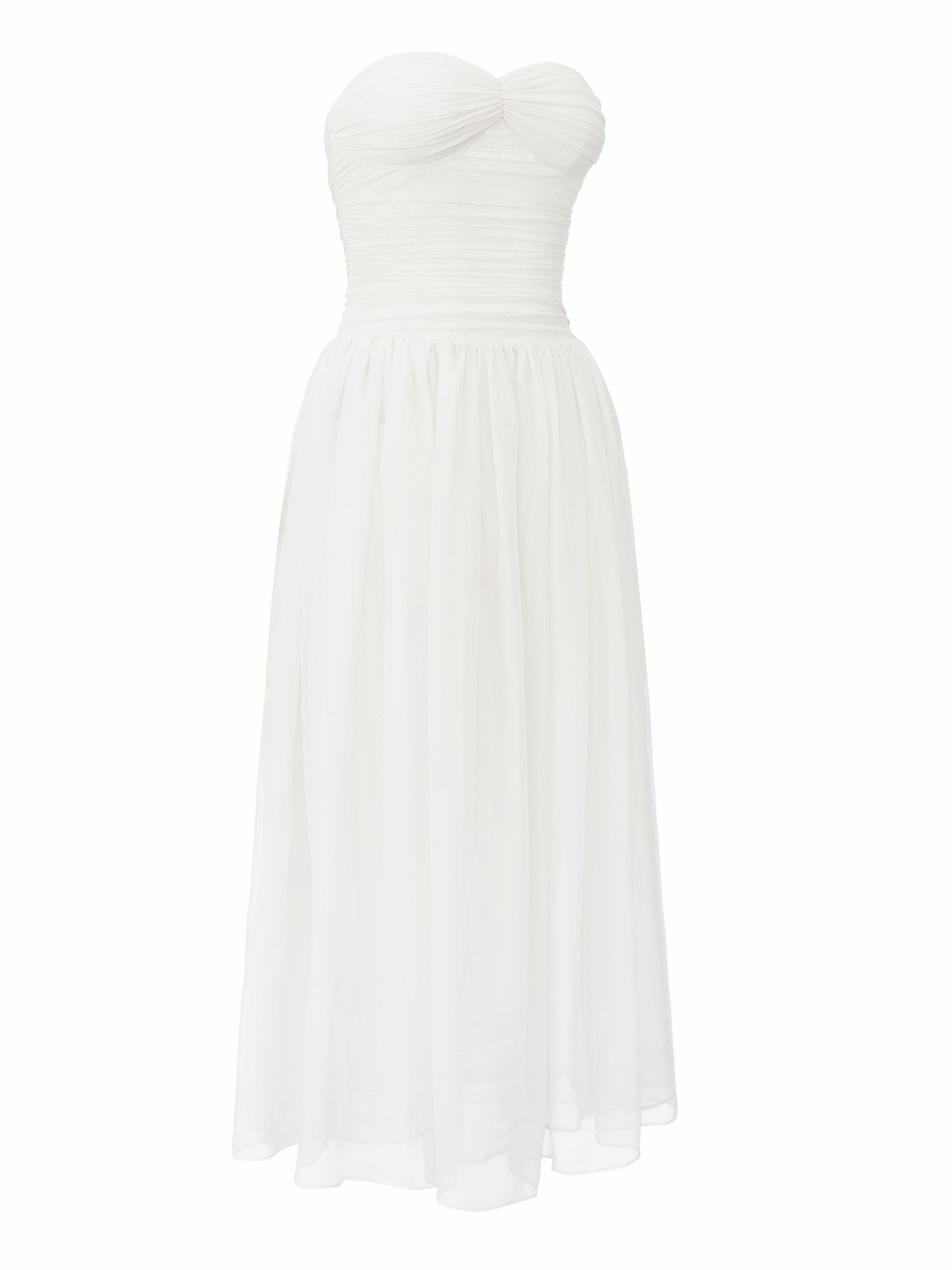 Juliette Ruched Strapless White Chiffon Dress | Nana Jacqueline