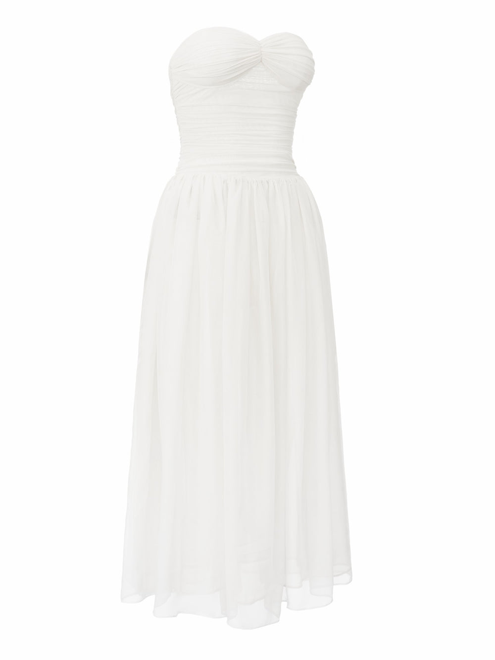 Juliette Ruched Strapless White Chiffon Dress | Nana Jacqueline