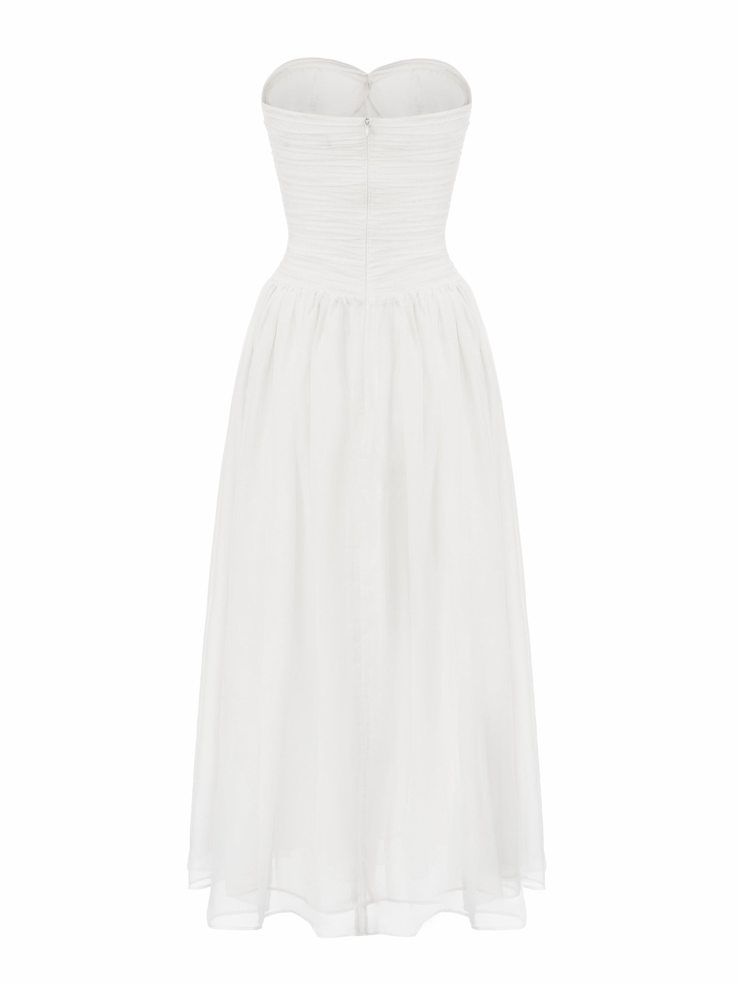 Juliette Ruched Strapless White Chiffon Dress | Nana Jacqueline