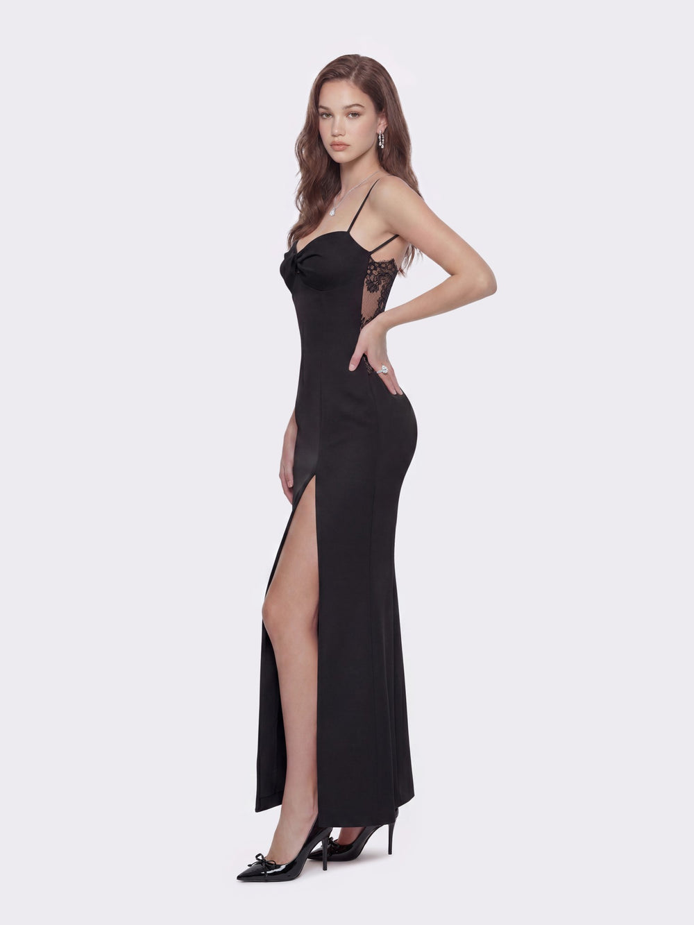 Brielle Twist-Front Lace-Back Black Dress | Nana Jacqueline