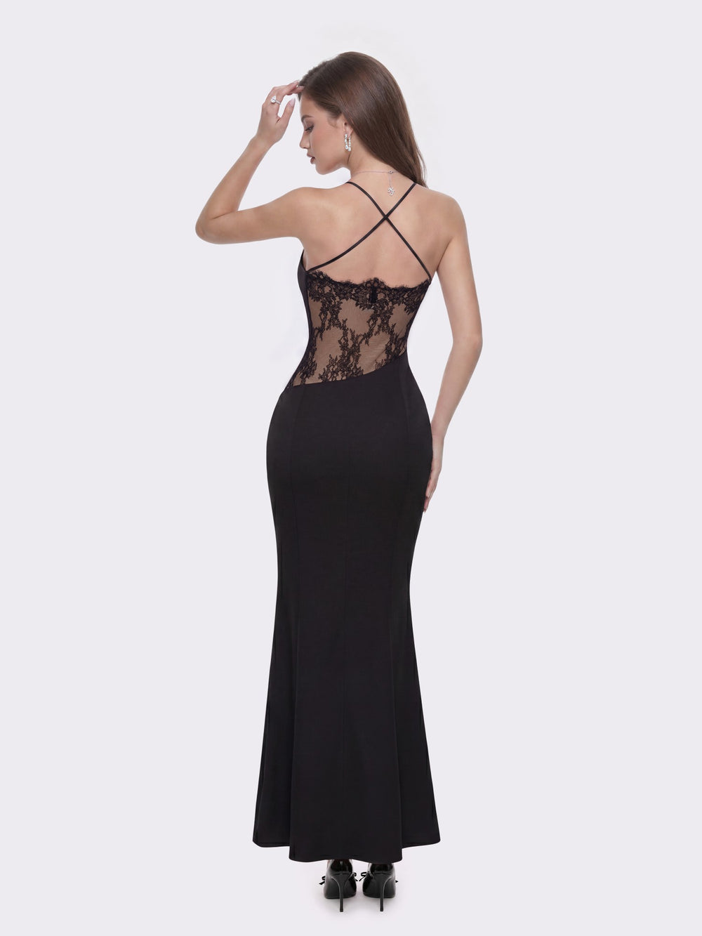 Brielle Twist-Front Lace-Back Black Dress | Nana Jacqueline