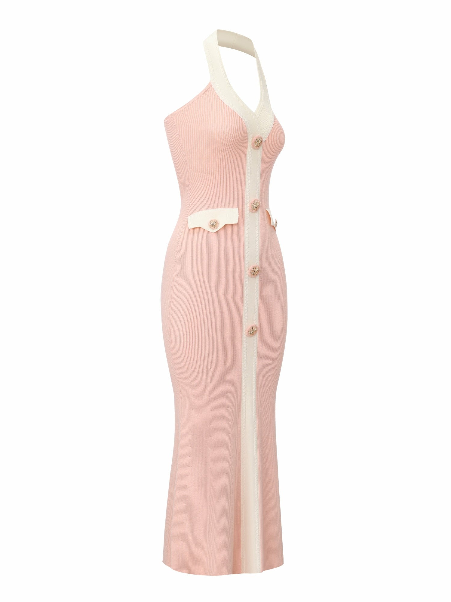 Giana Contrast Halter Knit Blush Pink Maxi Dress | Nana Jacqueline