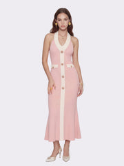 Giana Contrast Halter Knit Blush Pink Maxi Dress | Nana Jacqueline