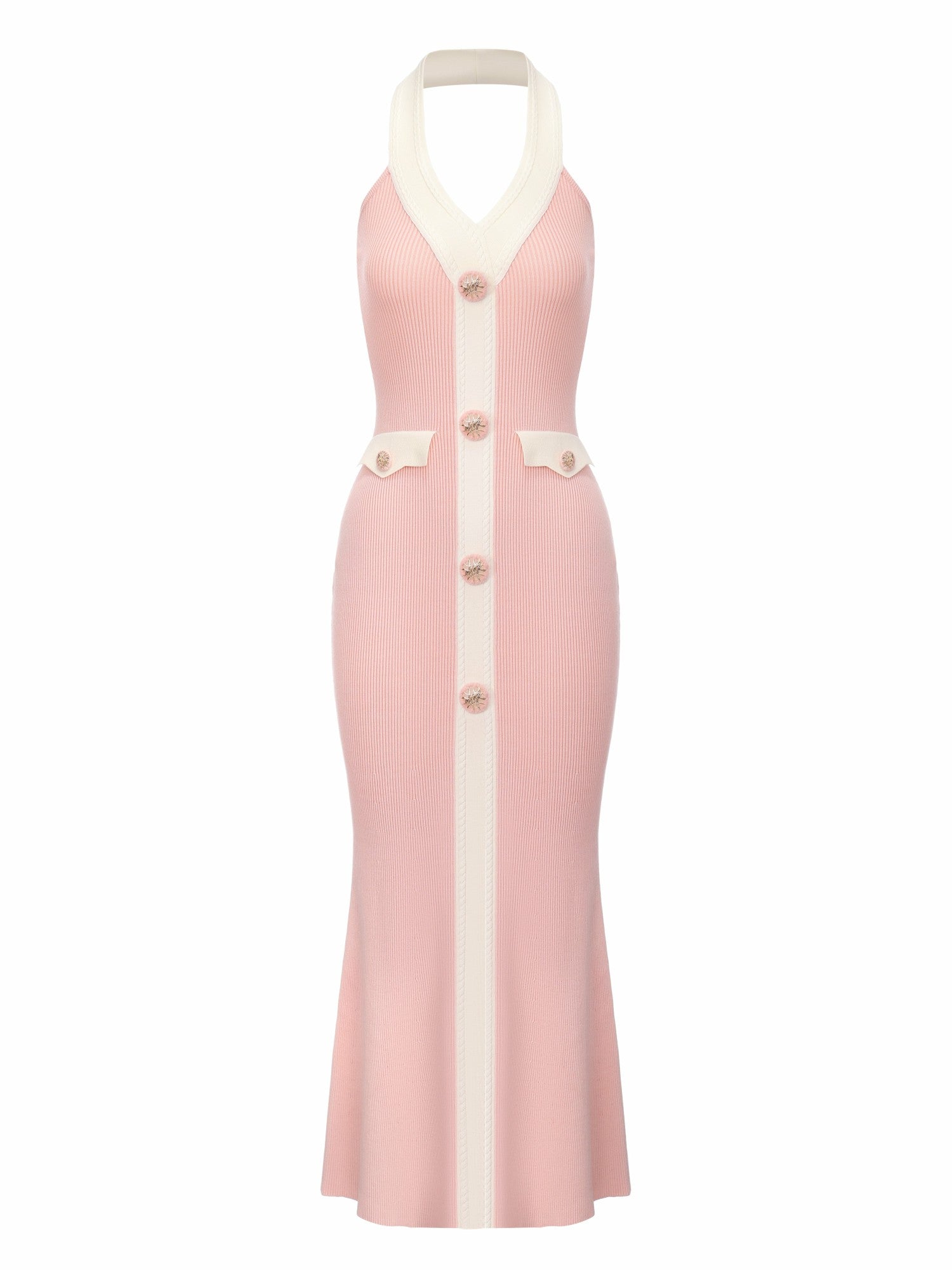 Giana Contrast Halter Knit Blush Pink Maxi Dress | Nana Jacqueline