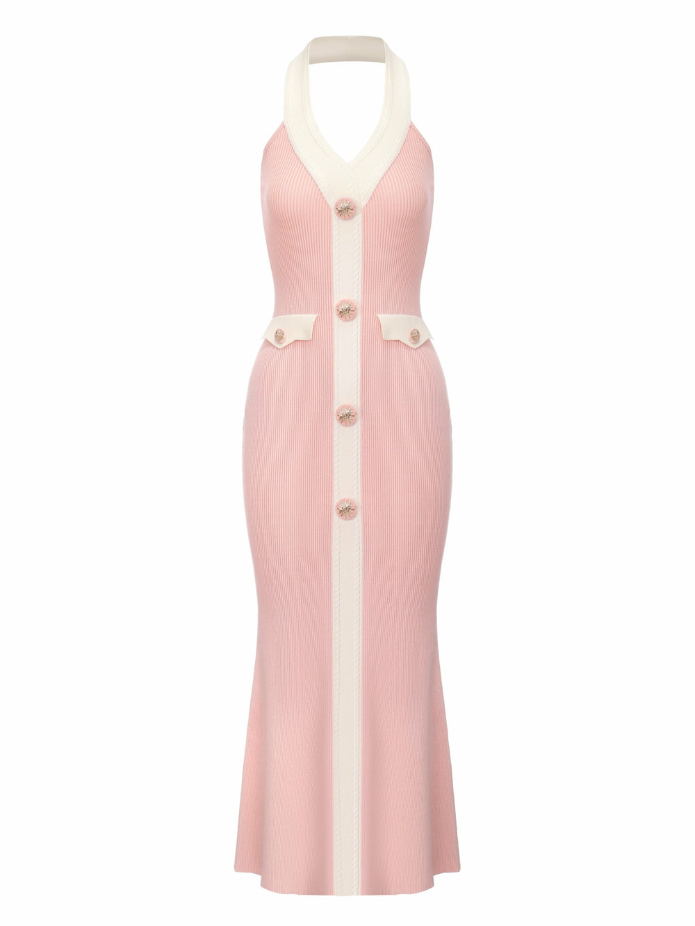 Giana Contrast Halter Knit Blush Pink Maxi Dress | Nana Jacqueline