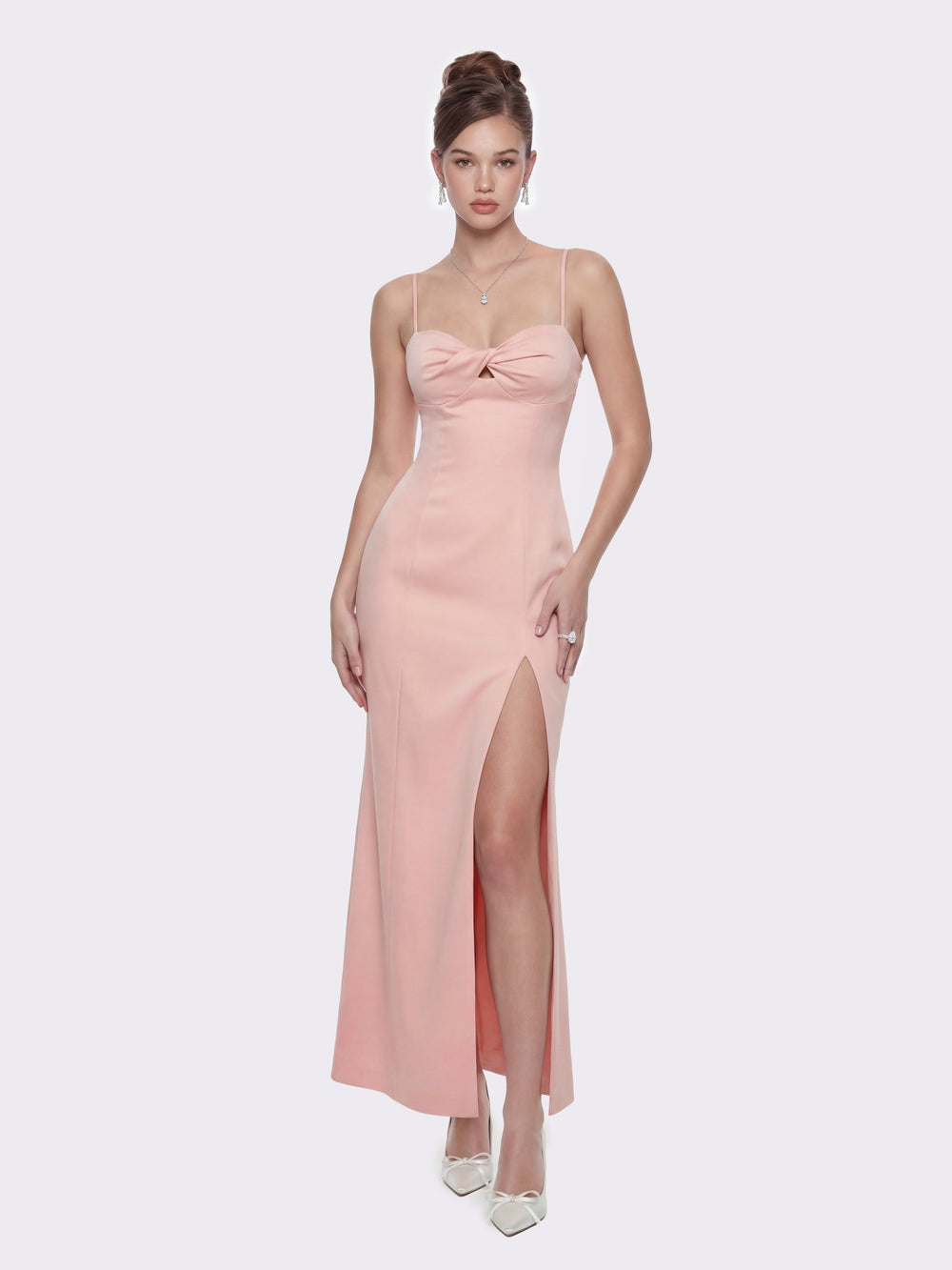Brielle Twist-Front Lace-Back Pink Dress | Nana Jacqueline