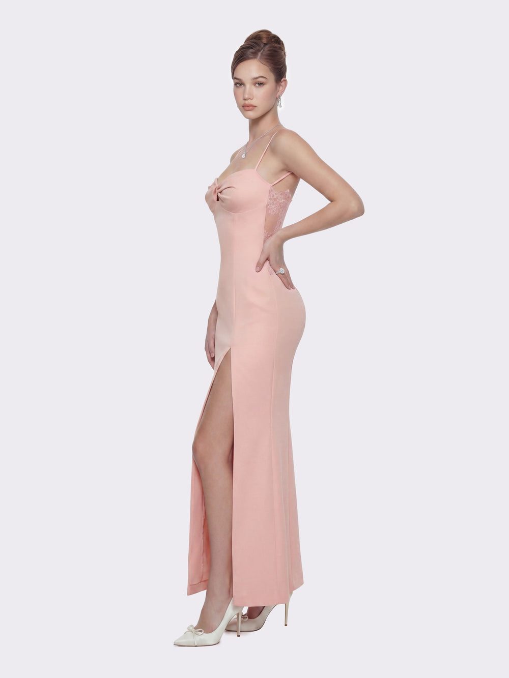 Brielle Twist-Front Lace-Back Pink Dress | Nana Jacqueline