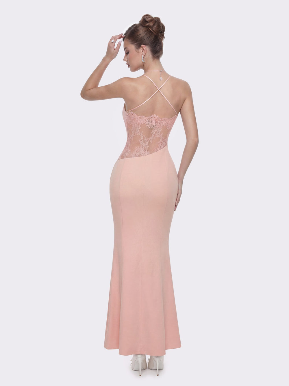 Brielle Twist-Front Lace-Back Pink Dress | Nana Jacqueline