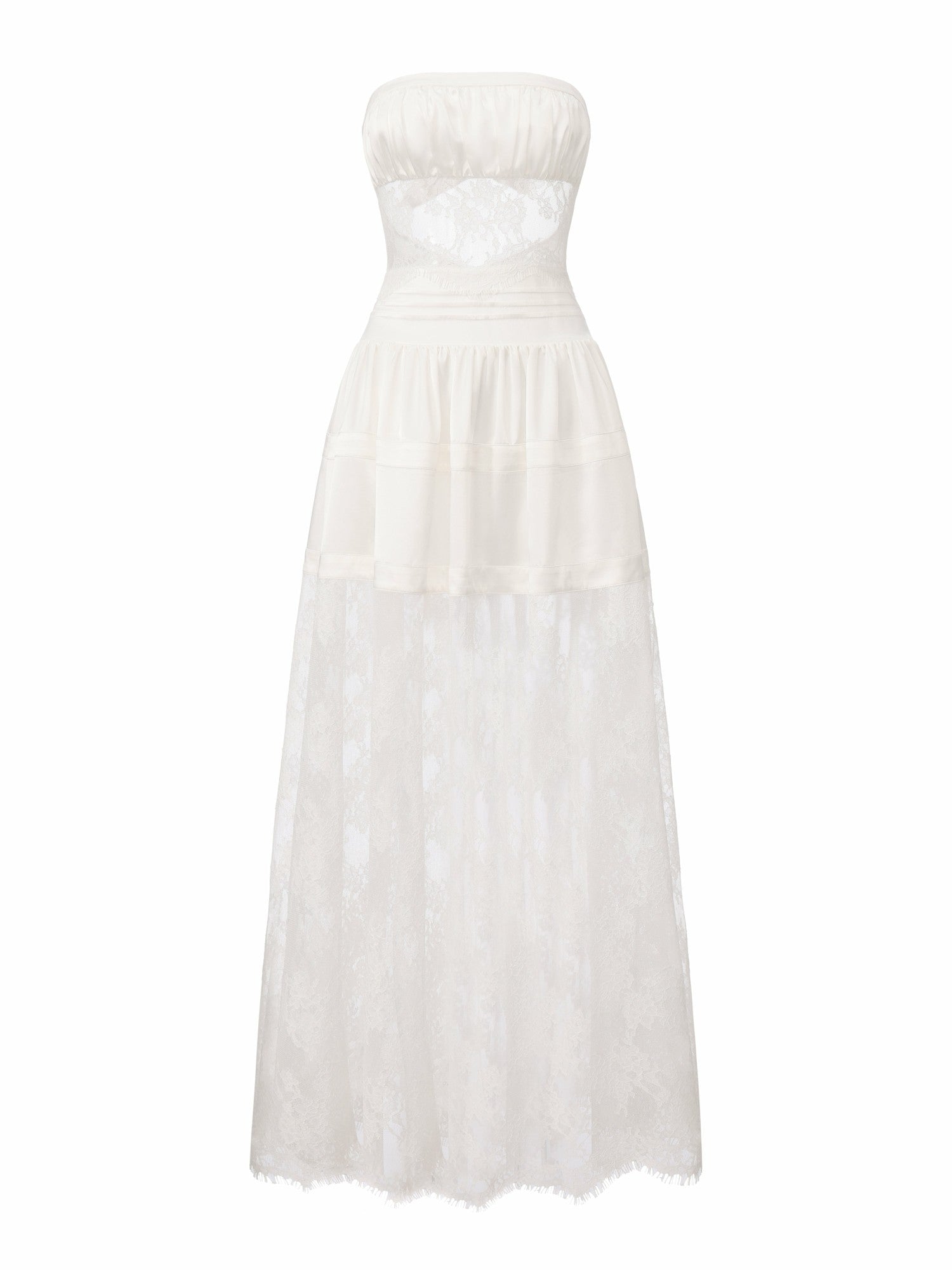 Amelie White Lace Strapless Satin Dress | Nana Jacqueline