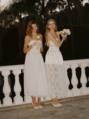 Amelie White Lace Strapless Satin Dress | Nana Jacqueline