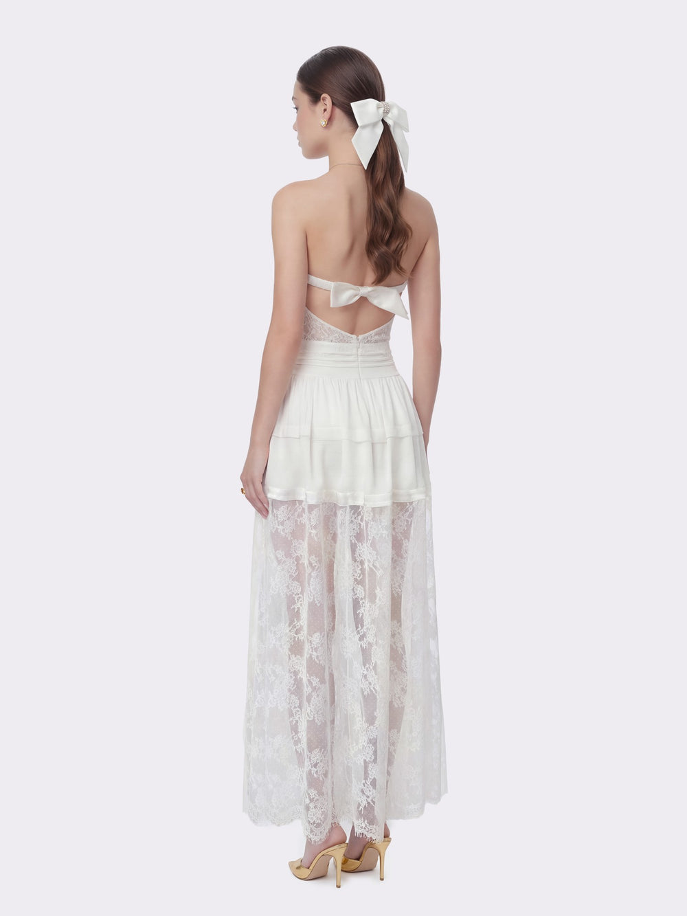 Amelie White Lace Strapless Satin Dress | Nana Jacqueline