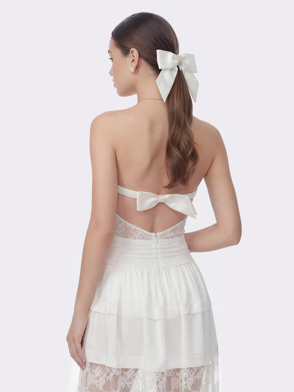 Amelie White Lace Strapless Satin Dress | Nana Jacqueline