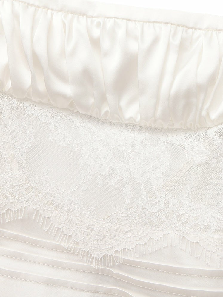 Amelie White Lace Strapless Satin Dress | Nana Jacqueline