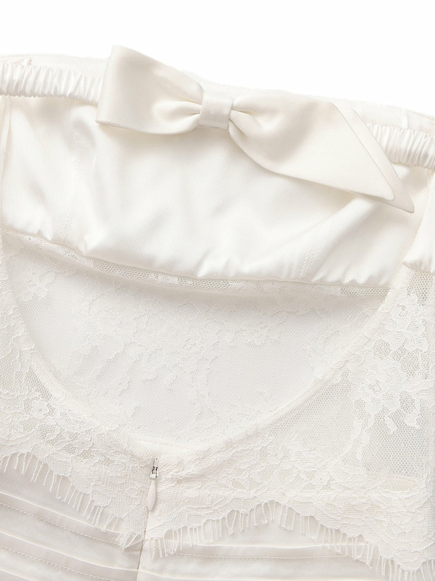 Amelie White Lace Strapless Satin Dress | Nana Jacqueline