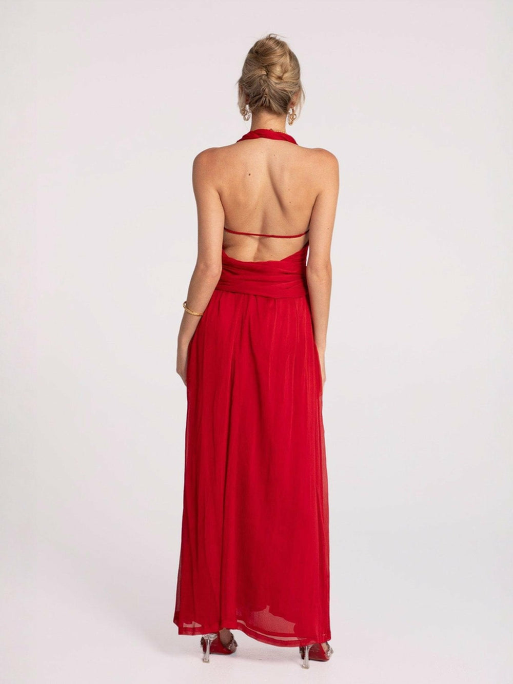 Amber Chiffon Dress: Red Maxi Dress for Formal Wedding Guest | Nana Jacqueline