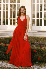 Amber Chiffon Dress: Red Maxi Dress for Formal Wedding Guest | Nana Jacqueline