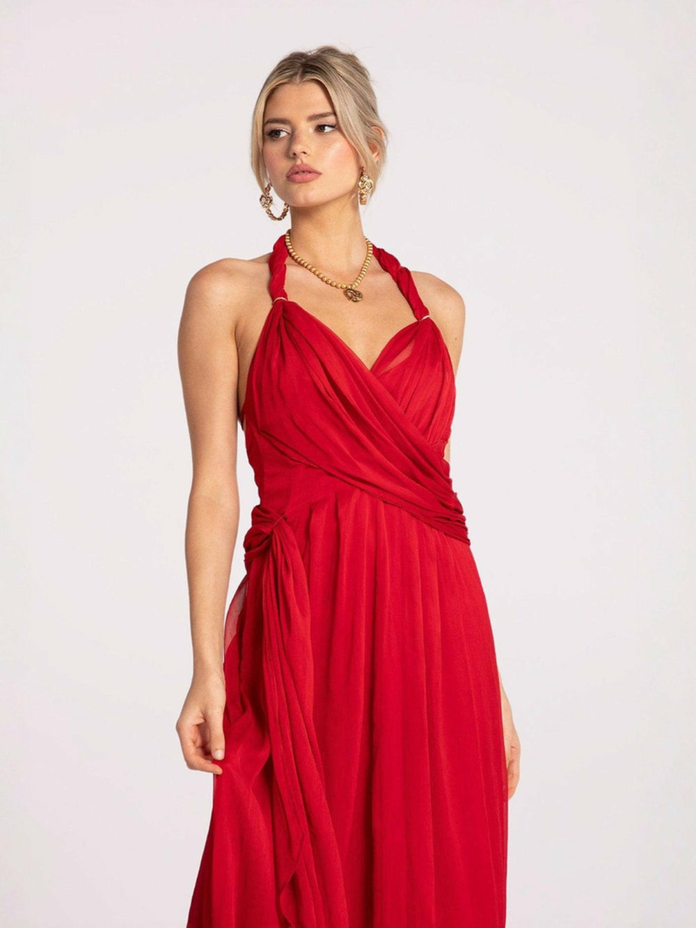 Amber Chiffon Dress: Red Maxi Dress for Formal Wedding Guest | Nana Jacqueline