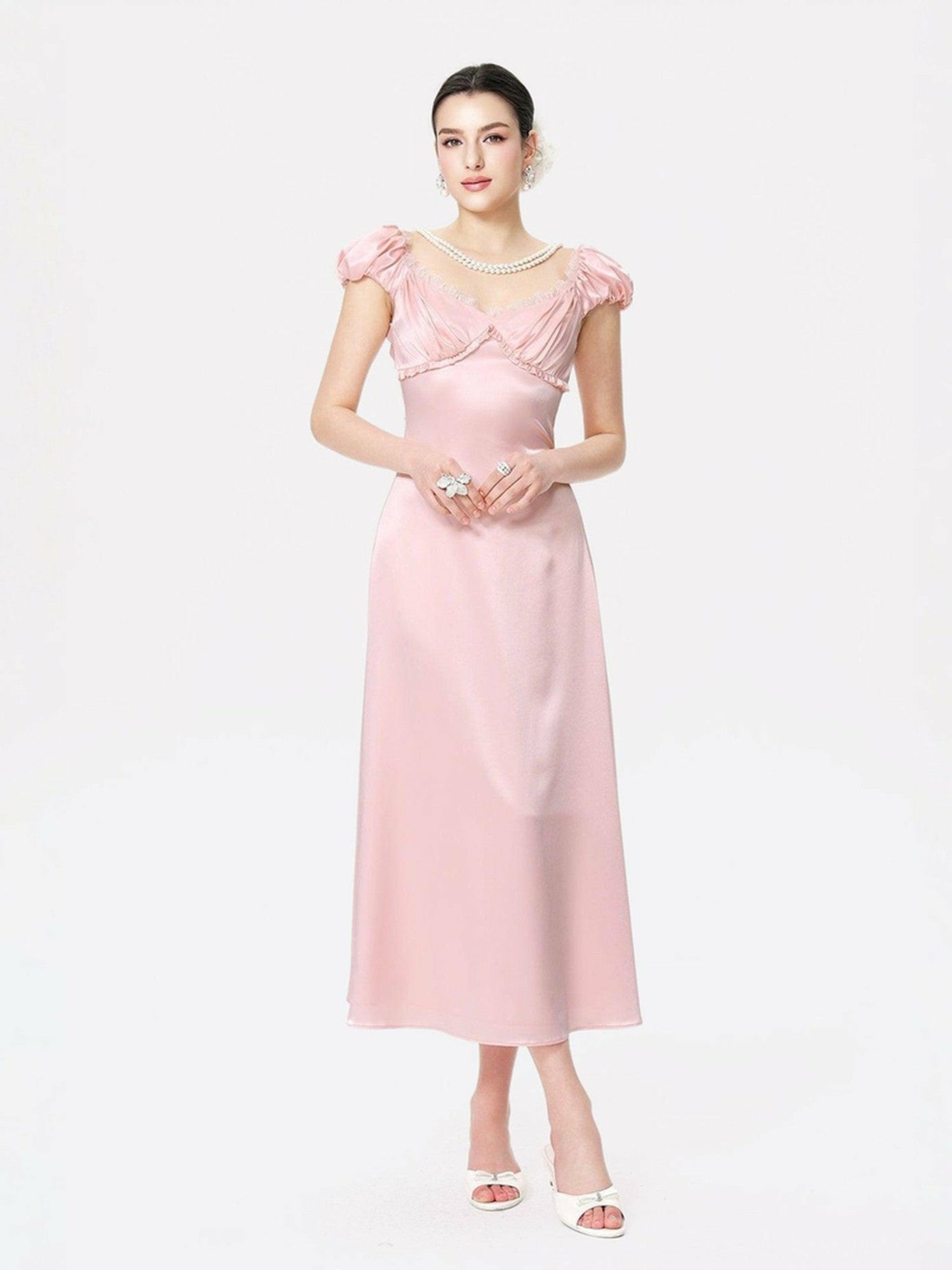 Elara Dress: Pink Midi Dress for Garden Wedding Guest | Nana Jacqueline