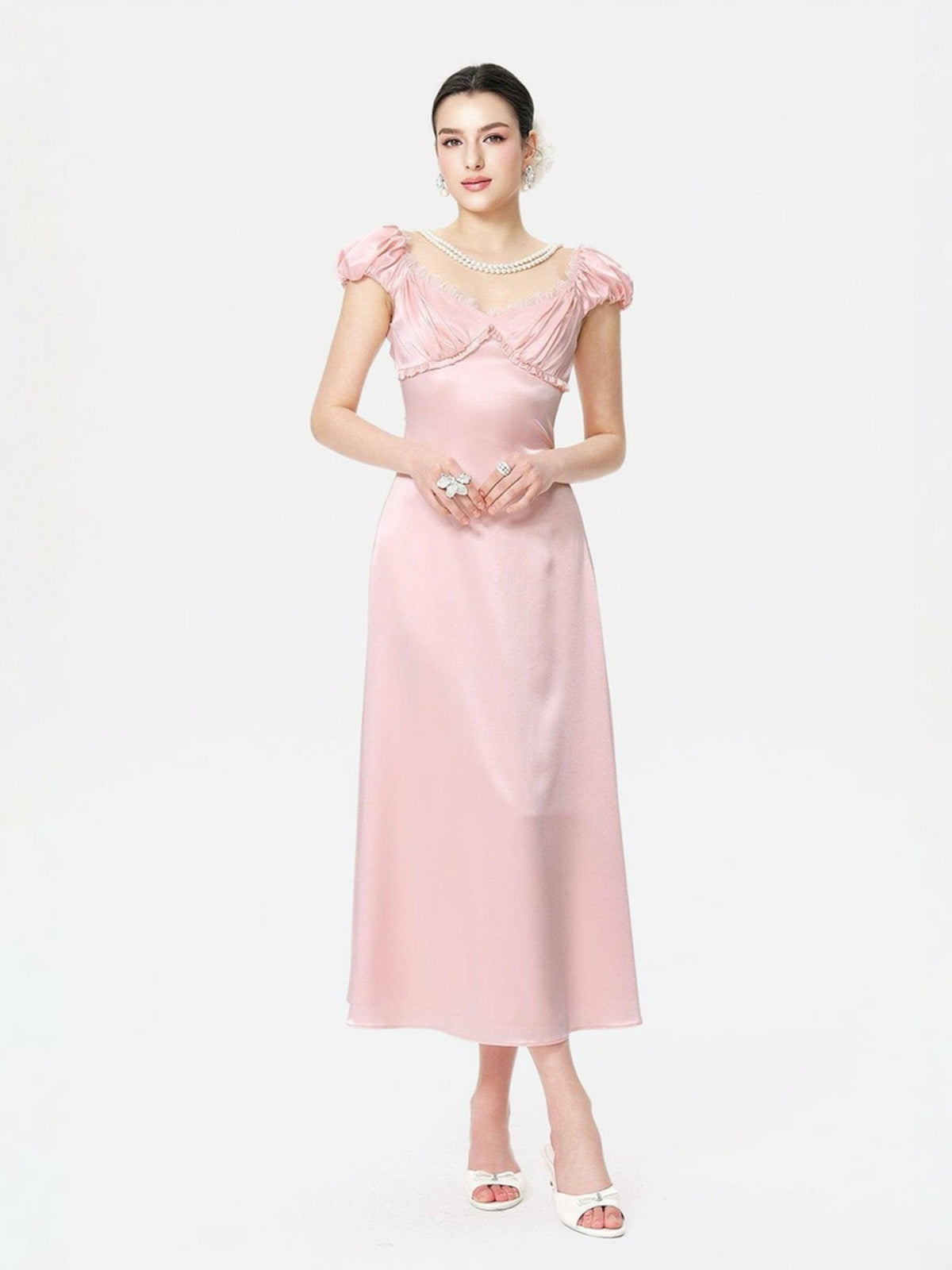 Elara Dress: Pink Midi Dress for Garden Wedding Guest | Nana Jacqueline