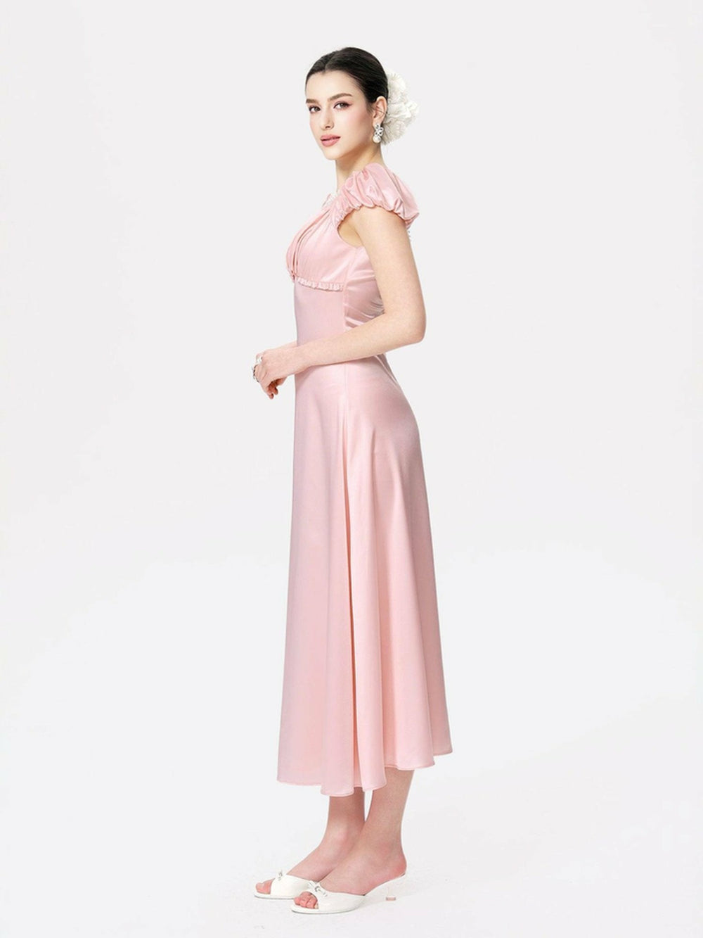 Elara Dress: Pink Midi Dress for Garden Wedding Guest | Nana Jacqueline