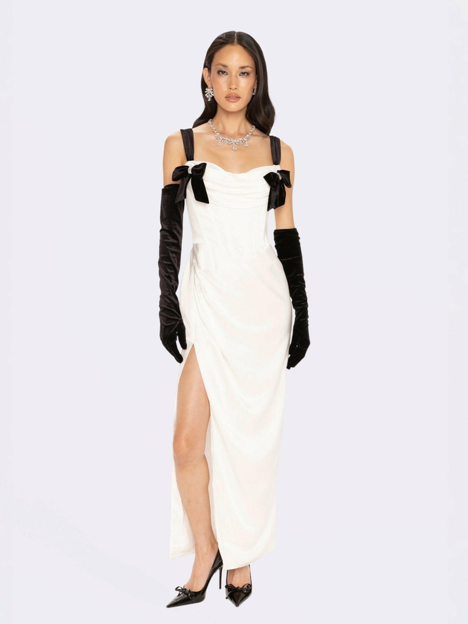 Grace Bow Maxi Dress: White Maxi Dress for Rehearsal Dinner | Nana Jacqueline